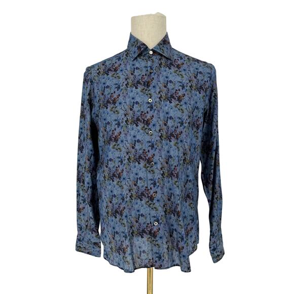 Robert Graham Button Front Long Sleeve Shirt Mancini Indigo Floral Watercolor M - Picture 7 of 7